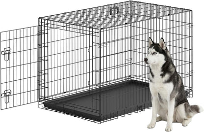 48" Foldable Metal Dog Crate | Dark Black | Cage for XL Dogs
