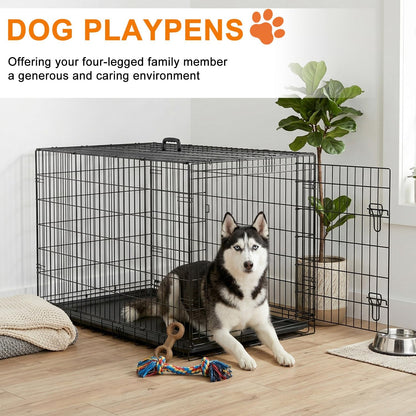 48" Foldable Metal Dog Crate | Dark Black | Cage for XL Dogs