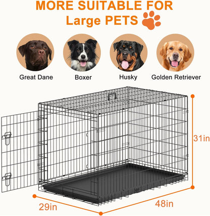 48" Foldable Metal Dog Crate | Dark Black | Cage for XL Dogs