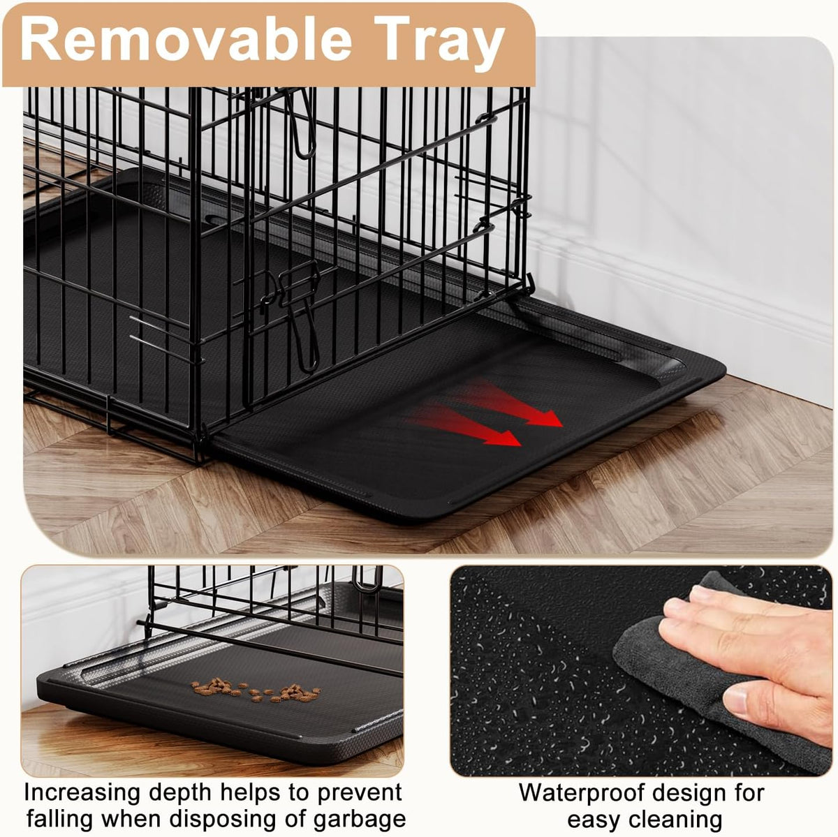 48" Foldable Metal Dog Crate | Dark Black | Cage for XL Dogs