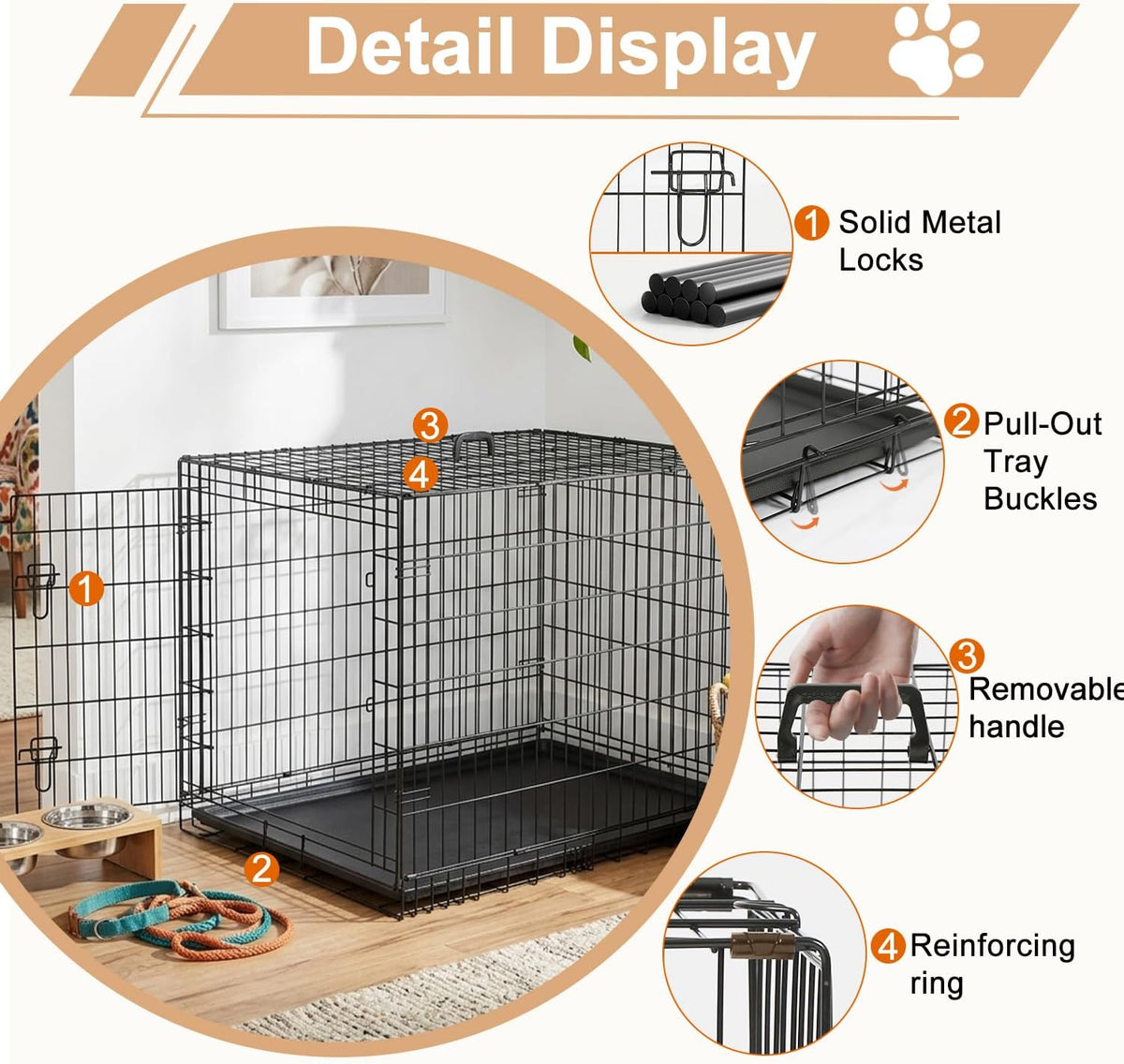 48" Foldable Metal Dog Crate | Dark Black | Cage for XL Dogs