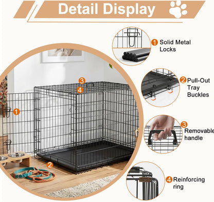 48" Foldable Metal Dog Crate | Dark Black | Cage for XL Dogs