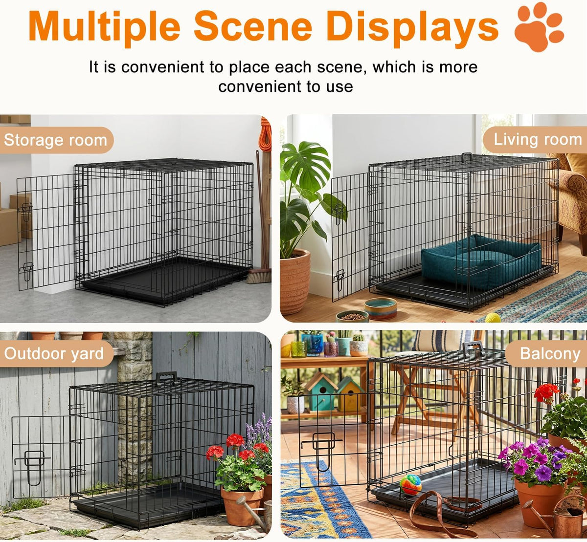 48" Foldable Metal Dog Crate | Dark Black | Cage for XL Dogs