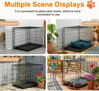 48" Foldable Metal Dog Crate | Dark Black | Cage for XL Dogs