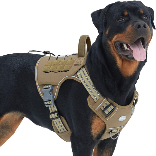 Auroth Tactical Dog Harness for Large Dogs No Pull Adjustable Pet Harness Reflective K9 Working Training Easy Control Pet Vest Military Service Dog Harnesses Army Yellow L | Easy Control with handle, Adjustable, Reflective, Military K9, for German