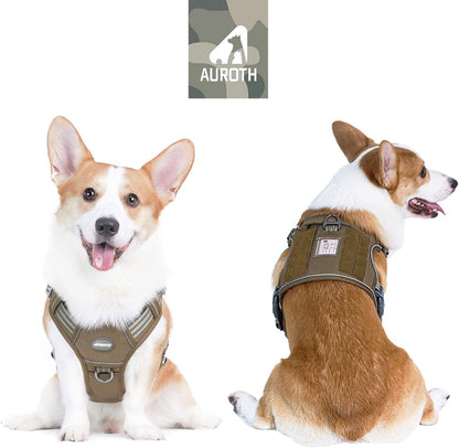 Auroth Tactical Dog Harness for Large Dogs No Pull Adjustable Pet Harness Reflective K9 Working Training Easy Control Pet Vest Military Service Dog Harnesses Army Yellow L | Easy Control with handle, Adjustable, Reflective, Military K9, for German