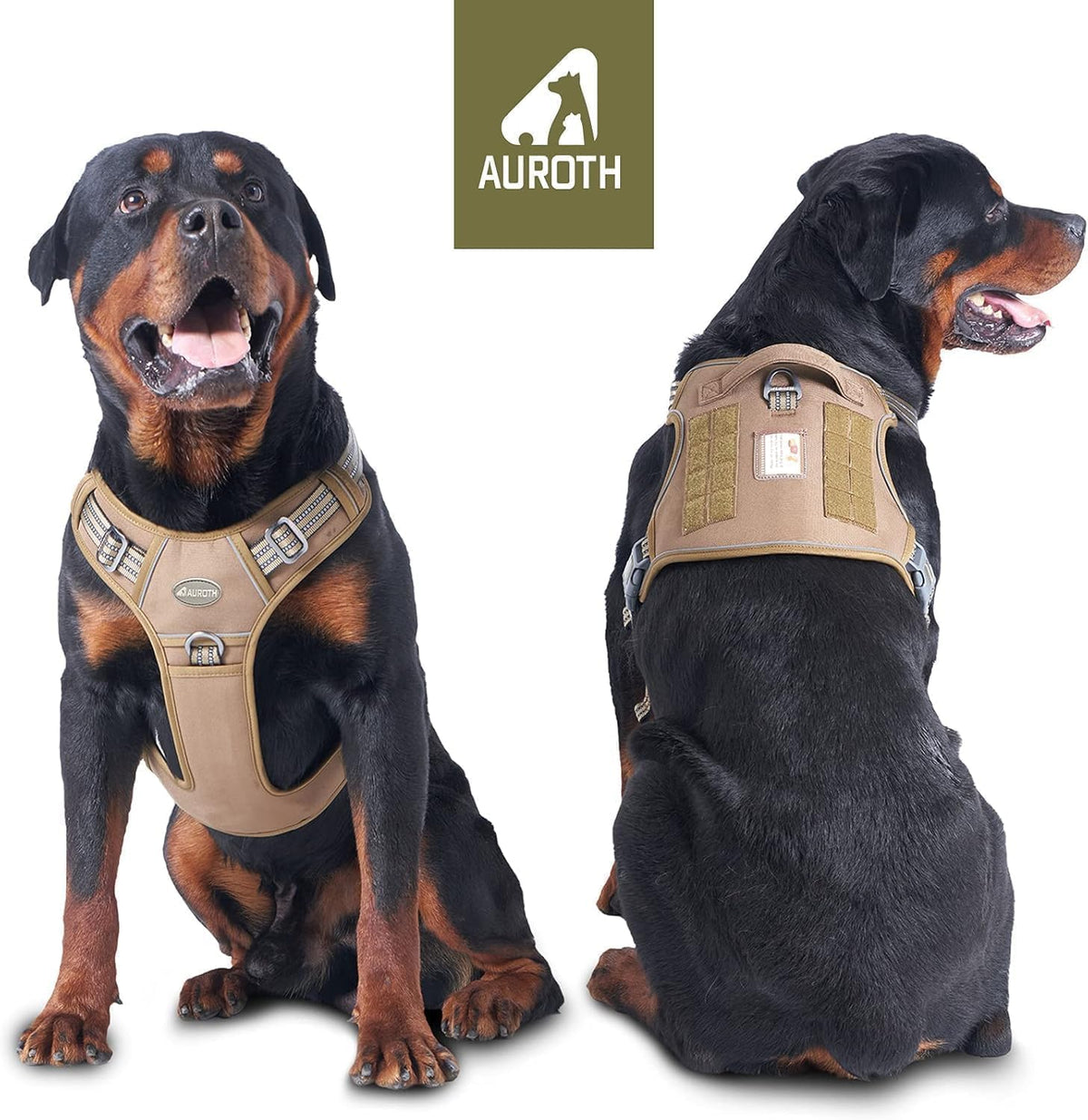 Auroth Tactical Dog Harness for Large Dogs No Pull Adjustable Pet Harness Reflective K9 Working Training Easy Control Pet Vest Military Service Dog Harnesses Army Yellow L | Easy Control with handle, Adjustable, Reflective, Military K9, for German