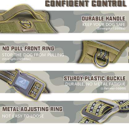 Auroth Tactical Dog Harness for Large Dogs No Pull Adjustable Pet Harness Reflective K9 Working Training Easy Control Pet Vest Military Service Dog Harnesses Army Yellow L | Easy Control with handle, Adjustable, Reflective, Military K9, for German