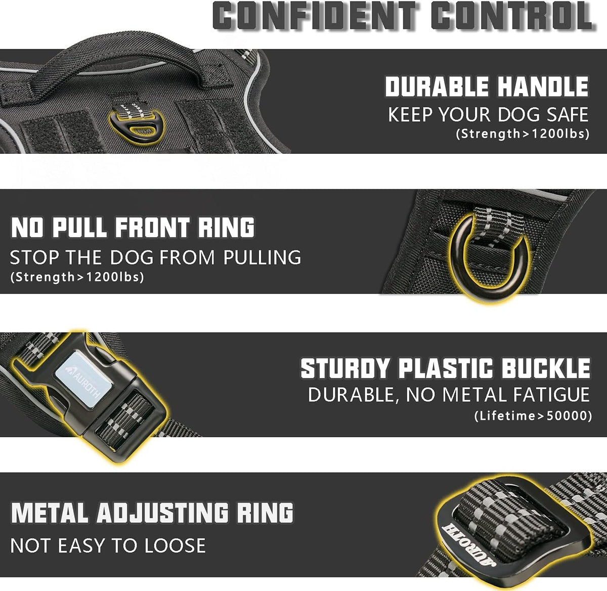 Auroth Tactical Dog Harness for Large Dogs No Pull Adjustable Pet Harness Reflective K9 Working Training Easy Control Pet Vest Military Service Dog Harnesses Army Yellow L | Easy Control with handle, Adjustable, Reflective, Military K9, for German