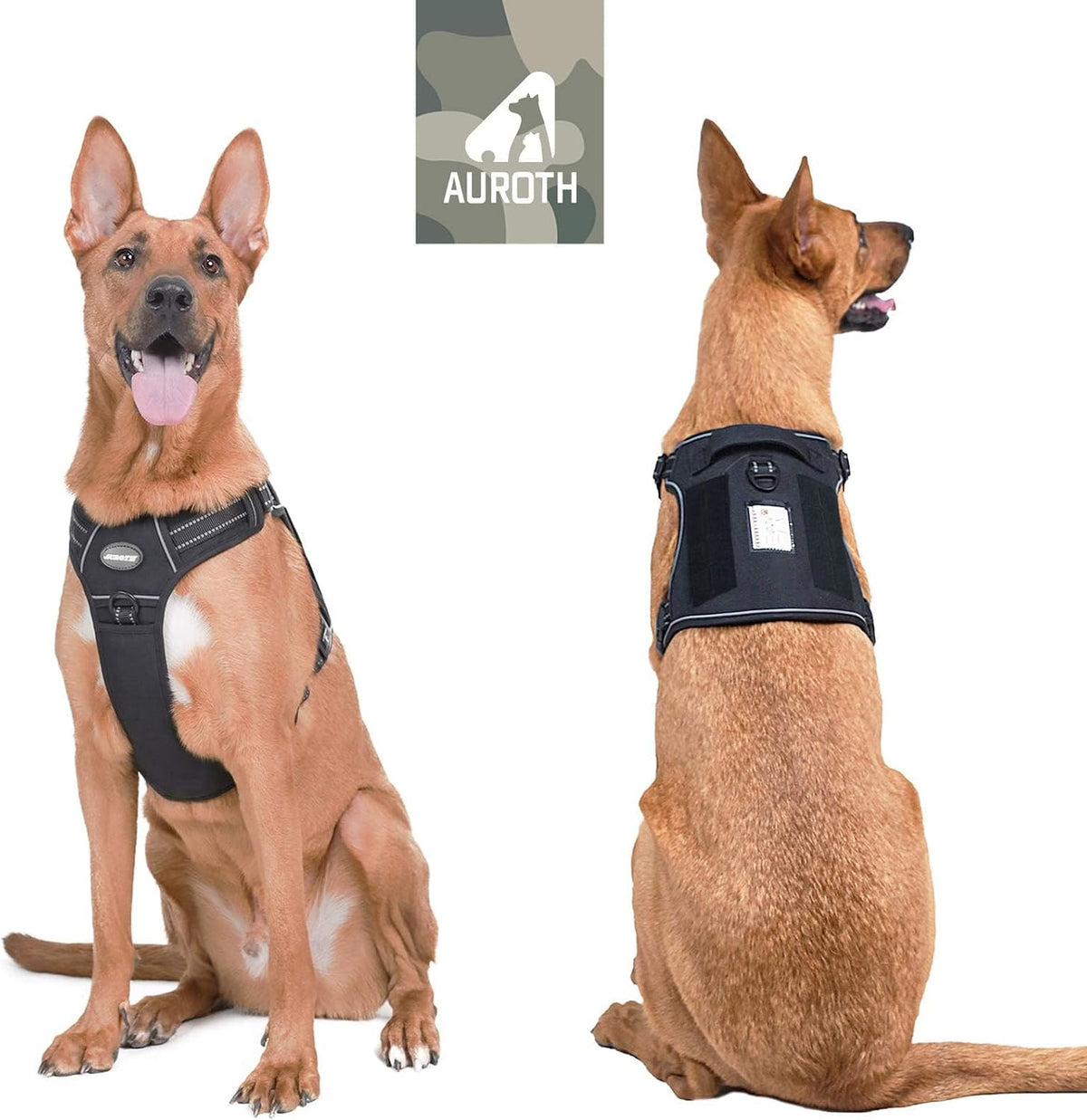 Auroth Tactical Dog Harness for Large Dogs No Pull Adjustable Pet Harness Reflective K9 Working Training Easy Control Pet Vest Military Service Dog Harnesses Army Yellow L | Easy Control with handle, Adjustable, Reflective, Military K9, for German