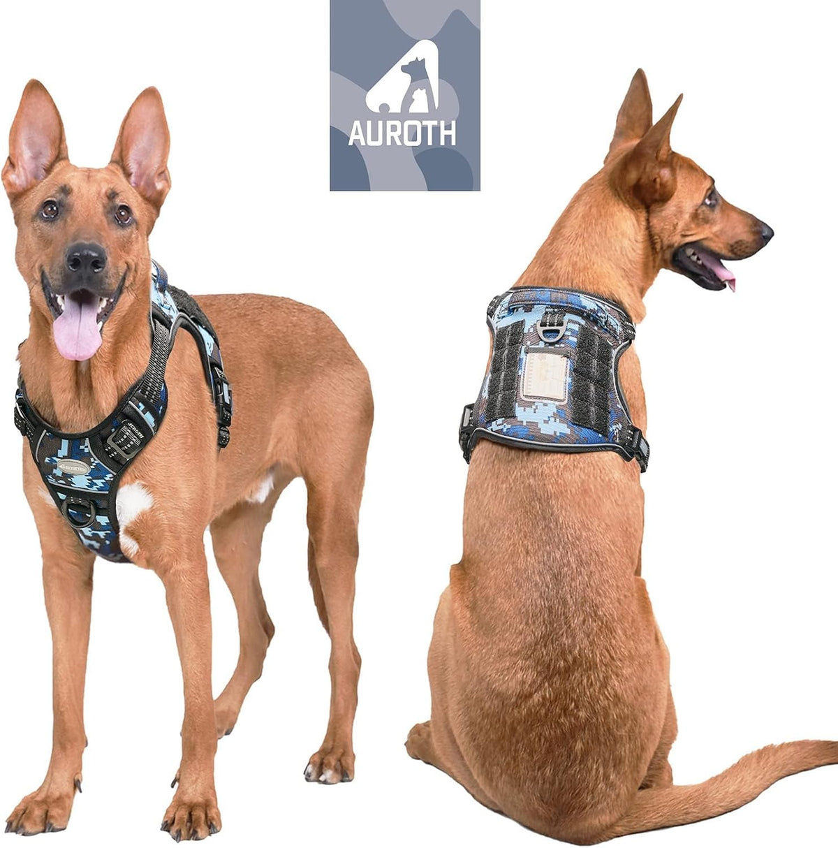 Auroth Tactical Dog Harness for Large Dogs No Pull Adjustable Pet Harness Reflective K9 Working Training Easy Control Pet Vest Military Service Dog Harnesses Army Yellow L | Easy Control with handle, Adjustable, Reflective, Military K9, for German