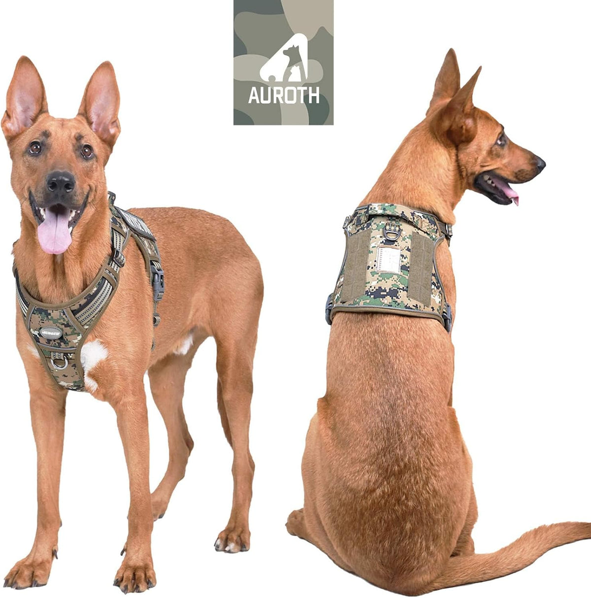Auroth Tactical Dog Harness for Large Dogs No Pull Adjustable Pet Harness Reflective K9 Working Training Easy Control Pet Vest Military Service Dog Harnesses Army Yellow L | Easy Control with handle, Adjustable, Reflective, Military K9, for German