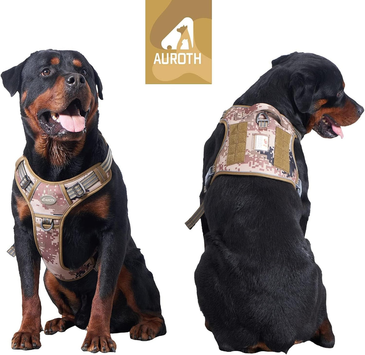 Auroth Tactical Dog Harness for Large Dogs No Pull Adjustable Pet Harness Reflective K9 Working Training Easy Control Pet Vest Military Service Dog Harnesses Army Yellow L | Easy Control with handle, Adjustable, Reflective, Military K9, for German