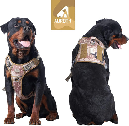 Auroth Tactical Dog Harness for Large Dogs No Pull Adjustable Pet Harness Reflective K9 Working Training Easy Control Pet Vest Military Service Dog Harnesses Army Yellow L | Easy Control with handle, Adjustable, Reflective, Military K9, for German