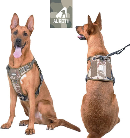 Auroth Tactical Dog Harness for Large Dogs No Pull Adjustable Pet Harness Reflective K9 Working Training Easy Control Pet Vest Military Service Dog Harnesses Army Yellow L | Easy Control with handle, Adjustable, Reflective, Military K9, for German