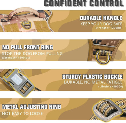 Auroth Tactical Dog Harness for Large Dogs No Pull Adjustable Pet Harness Reflective K9 Working Training Easy Control Pet Vest Military Service Dog Harnesses Army Yellow L | Easy Control with handle, Adjustable, Reflective, Military K9, for German