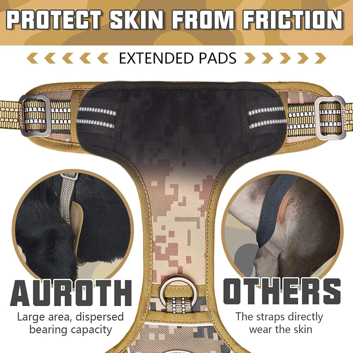 Auroth Tactical Dog Harness for Large Dogs No Pull Adjustable Pet Harness Reflective K9 Working Training Easy Control Pet Vest Military Service Dog Harnesses Army Yellow L | Easy Control with handle, Adjustable, Reflective, Military K9, for German