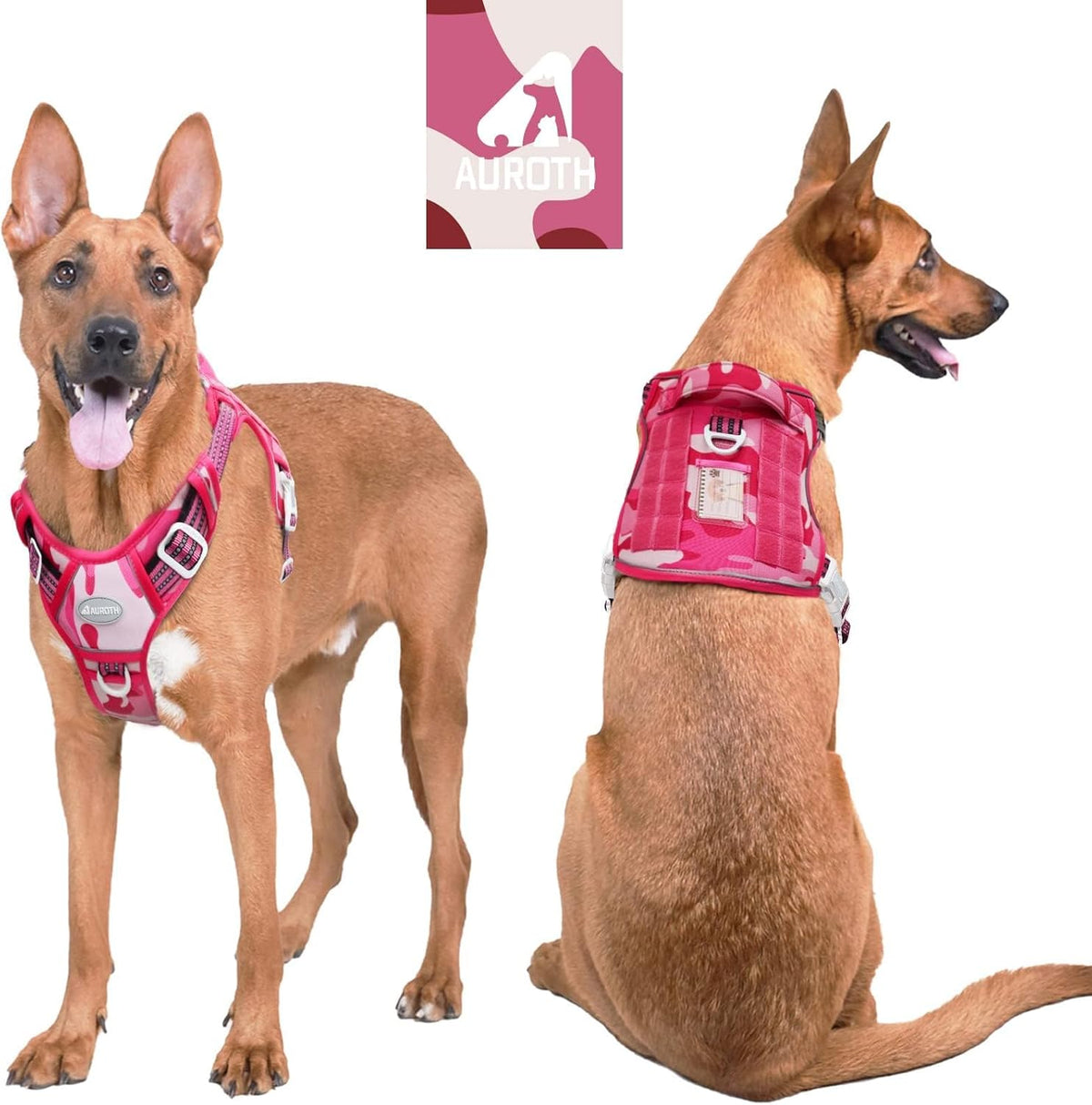Auroth Tactical Dog Harness for Large Dogs No Pull Adjustable Pet Harness Reflective K9 Working Training Easy Control Pet Vest Military Service Dog Harnesses Army Yellow L | Easy Control with handle, Adjustable, Reflective, Military K9, for German