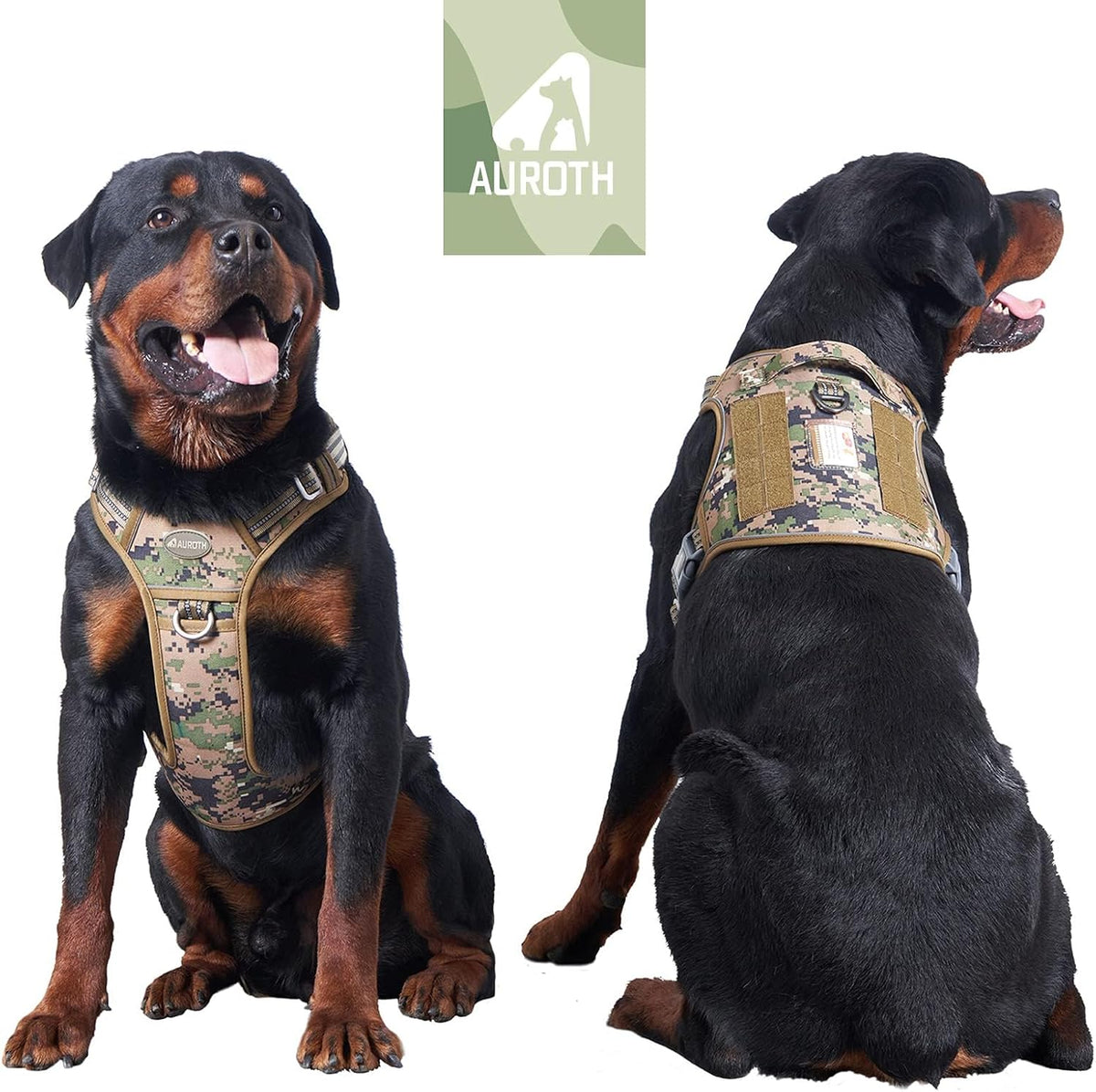 Auroth Tactical Dog Harness for Large Dogs No Pull Adjustable Pet Harness Reflective K9 Working Training Easy Control Pet Vest Military Service Dog Harnesses Army Yellow L | Easy Control with handle, Adjustable, Reflective, Military K9, for German