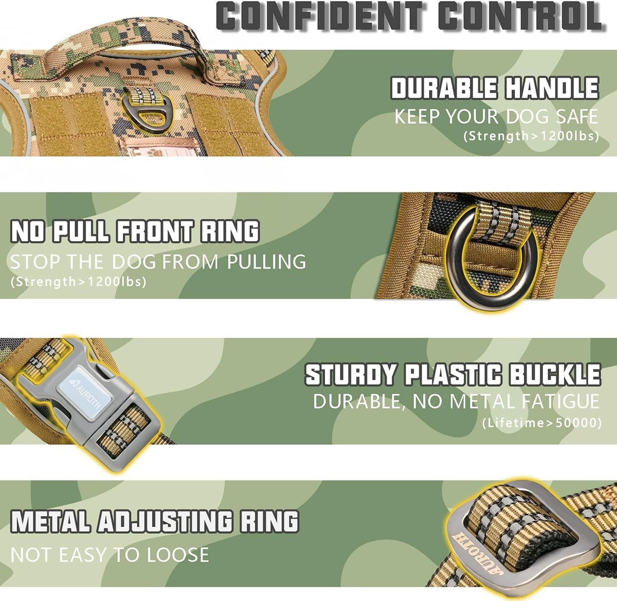 Auroth Tactical Dog Harness for Large Dogs No Pull Adjustable Pet Harness Reflective K9 Working Training Easy Control Pet Vest Military Service Dog Harnesses Army Yellow L | Easy Control with handle, Adjustable, Reflective, Military K9, for German