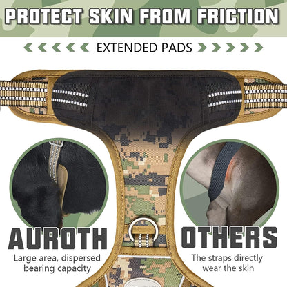 Auroth Tactical Dog Harness for Large Dogs No Pull Adjustable Pet Harness Reflective K9 Working Training Easy Control Pet Vest Military Service Dog Harnesses Army Yellow L | Easy Control with handle, Adjustable, Reflective, Military K9, for German