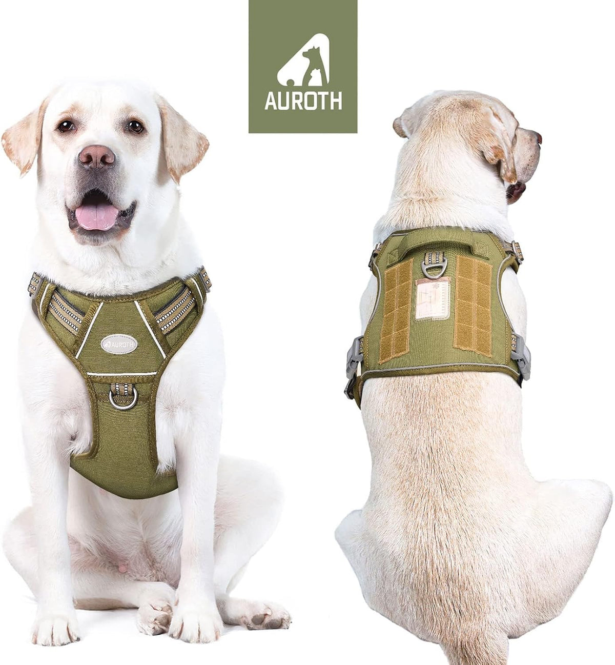 Auroth Tactical Dog Harness for Large Dogs No Pull Adjustable Pet Harness Reflective K9 Working Training Easy Control Pet Vest Military Service Dog Harnesses Army Yellow L | Easy Control with handle, Adjustable, Reflective, Military K9, for German