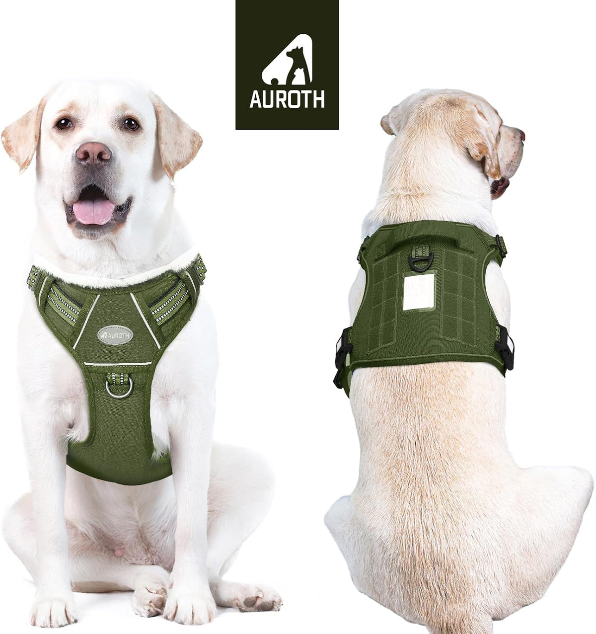 Auroth Tactical Dog Harness for Large Dogs No Pull Adjustable Pet Harness Reflective K9 Working Training Easy Control Pet Vest Military Service Dog Harnesses Army Yellow L | Easy Control with handle, Adjustable, Reflective, Military K9, for German