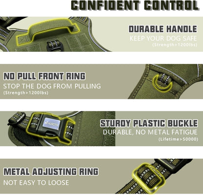 Auroth Tactical Dog Harness for Large Dogs No Pull Adjustable Pet Harness Reflective K9 Working Training Easy Control Pet Vest Military Service Dog Harnesses Army Yellow L | Easy Control with handle, Adjustable, Reflective, Military K9, for German