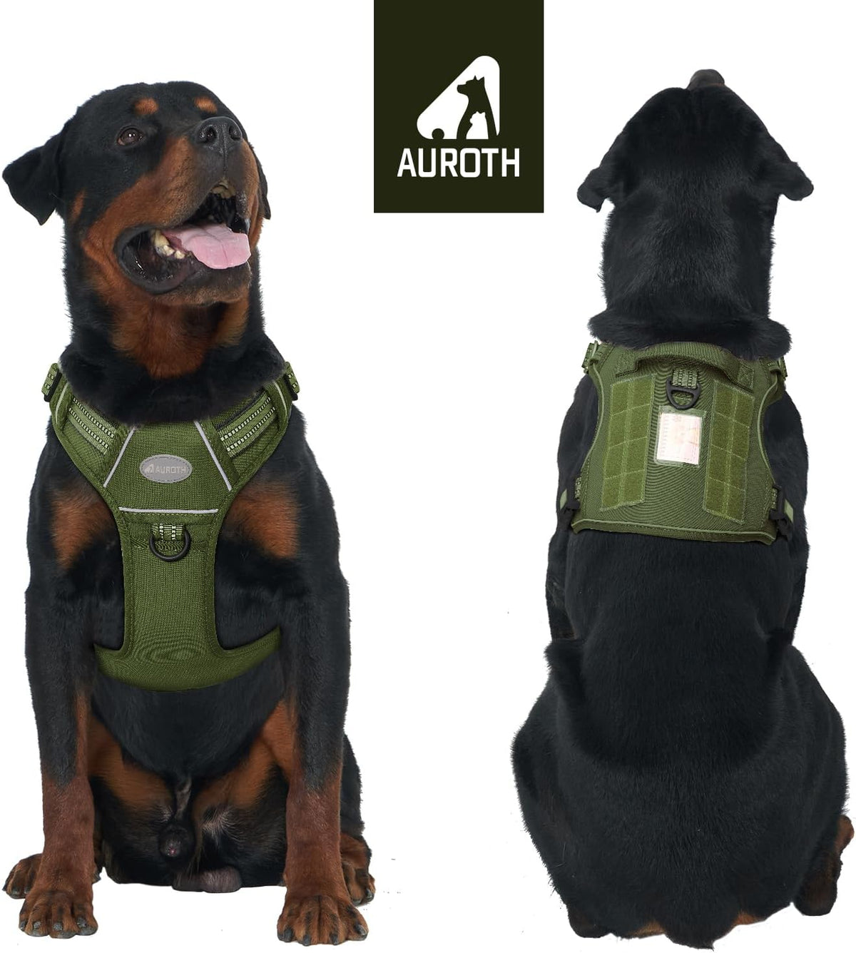 Auroth Tactical Dog Harness for Large Dogs No Pull Adjustable Pet Harness Reflective K9 Working Training Easy Control Pet Vest Military Service Dog Harnesses Army Yellow L | Easy Control with handle, Adjustable, Reflective, Military K9, for German