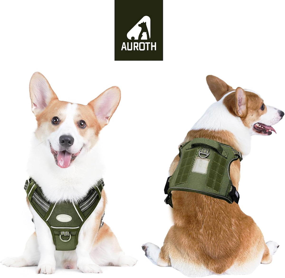 Auroth Tactical Dog Harness for Large Dogs No Pull Adjustable Pet Harness Reflective K9 Working Training Easy Control Pet Vest Military Service Dog Harnesses Army Yellow L | Easy Control with handle, Adjustable, Reflective, Military K9, for German