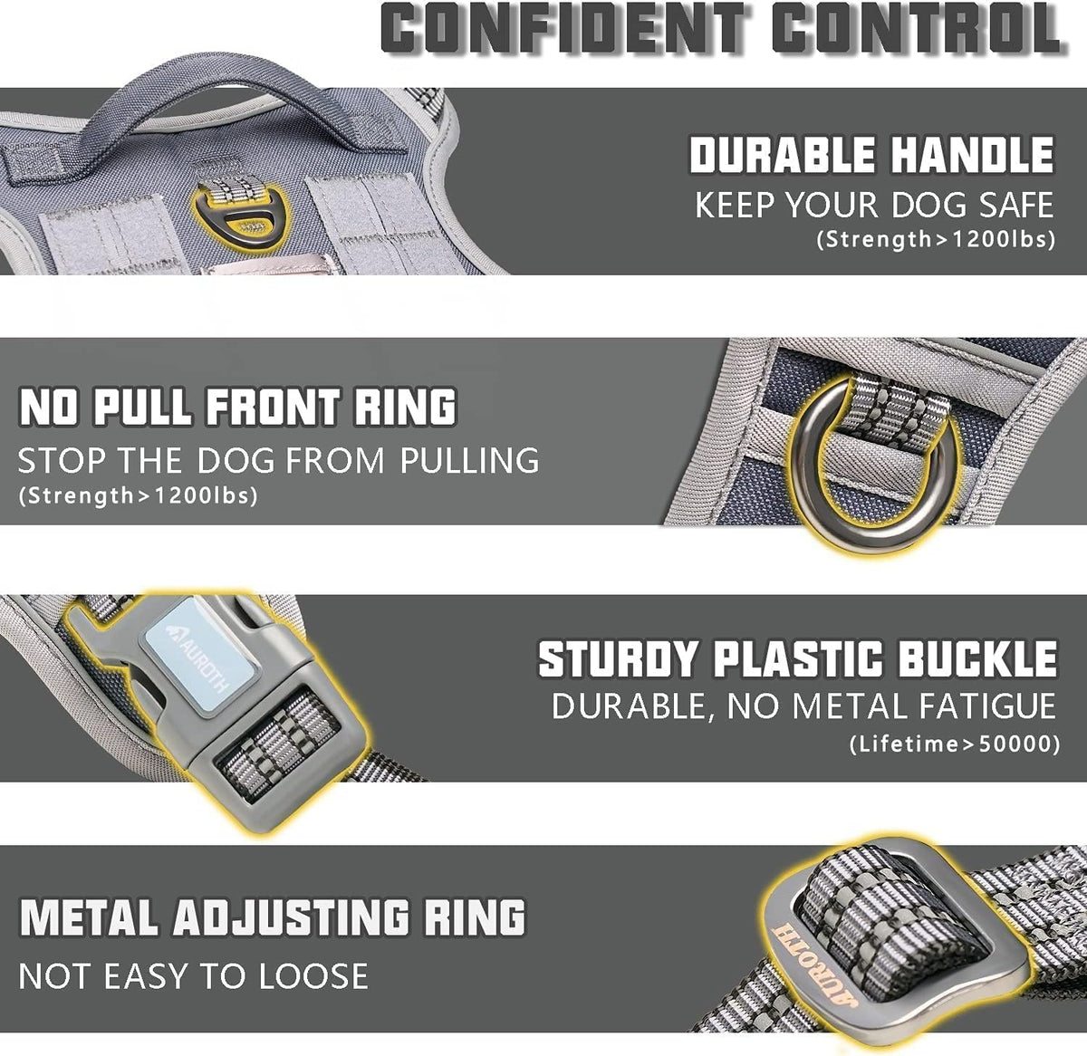 Auroth Tactical Dog Harness for Large Dogs No Pull Adjustable Pet Harness Reflective K9 Working Training Easy Control Pet Vest Military Service Dog Harnesses Army Yellow L | Easy Control with handle, Adjustable, Reflective, Military K9, for German