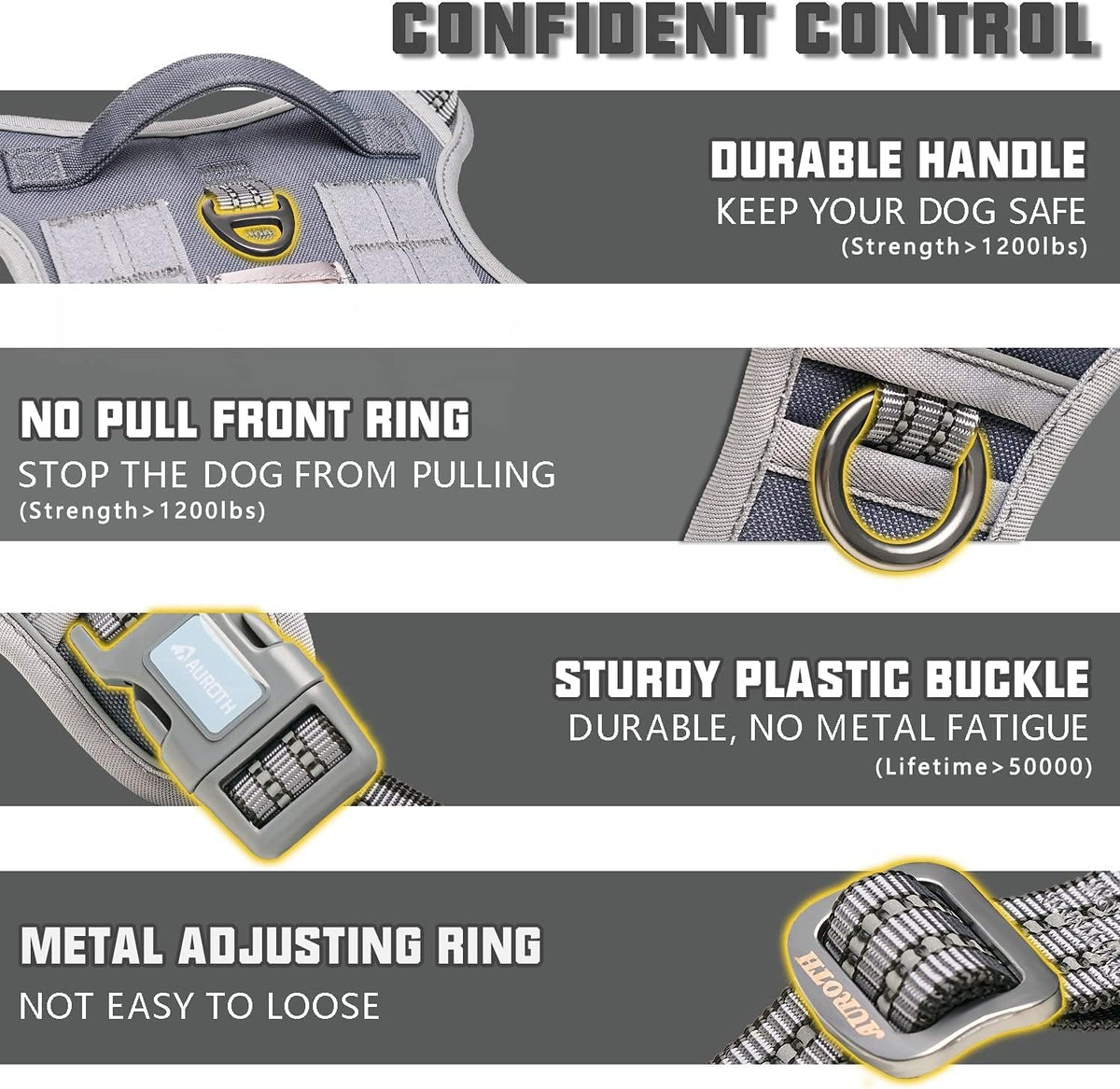 Auroth Tactical Dog Harness for Large Dogs No Pull Adjustable Pet Harness Reflective K9 Working Training Easy Control Pet Vest Military Service Dog Harnesses Army Yellow L | Easy Control with handle, Adjustable, Reflective, Military K9, for German