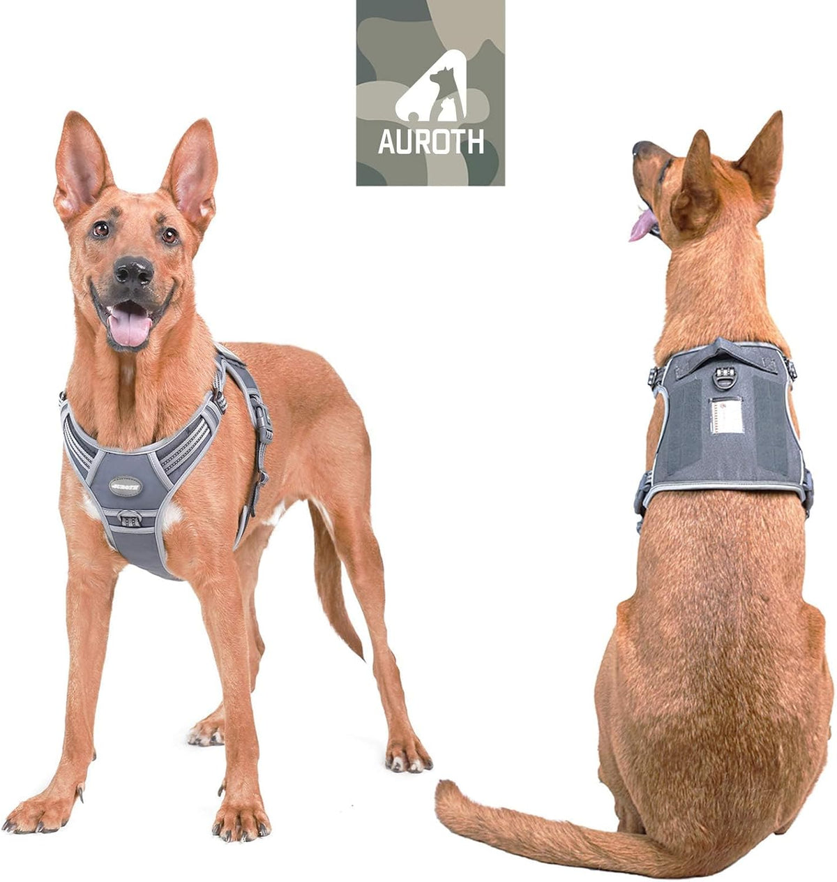 Auroth Tactical Dog Harness for Large Dogs No Pull Adjustable Pet Harness Reflective K9 Working Training Easy Control Pet Vest Military Service Dog Harnesses Army Yellow L | Easy Control with handle, Adjustable, Reflective, Military K9, for German