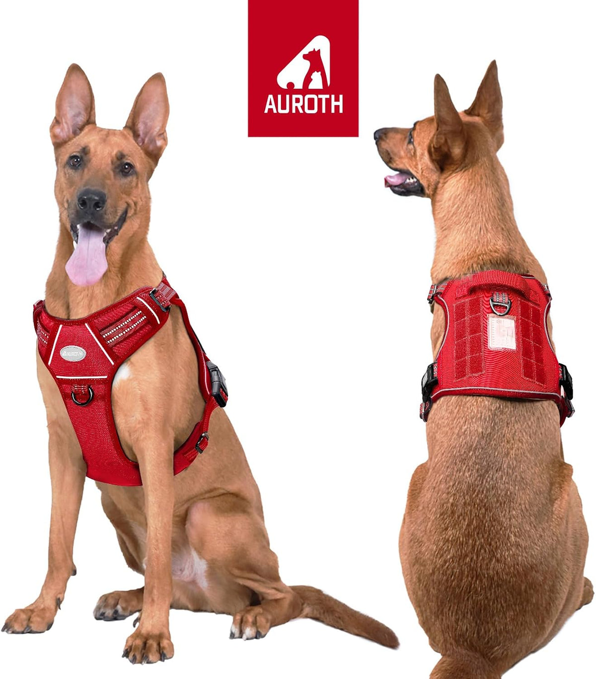 Auroth Tactical Dog Harness for Large Dogs No Pull Adjustable Pet Harness Reflective K9 Working Training Easy Control Pet Vest Military Service Dog Harnesses Army Yellow L | Easy Control with handle, Adjustable, Reflective, Military K9, for German