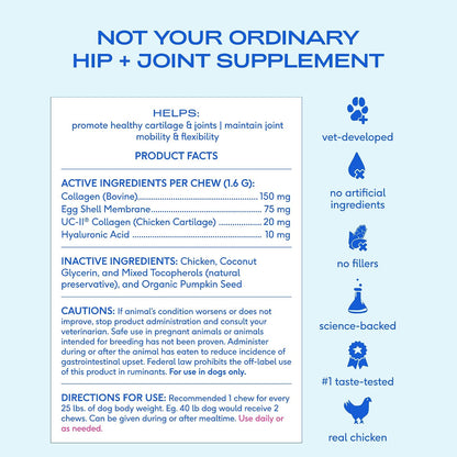 Hip and Joint Supplement Dogs - Powder with UC-II Collagen and HMB - Senior and Large Breed Dog Joint Support - Made in USA - 30 Scoops