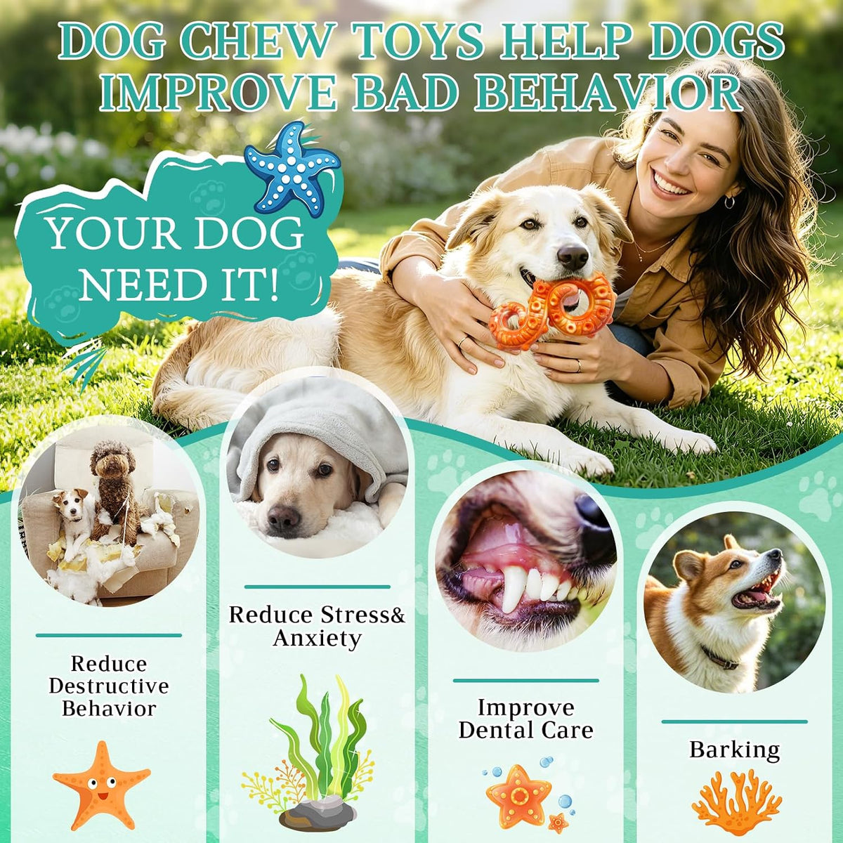 Tough Dog Chew Toys for Medium & Large Aggressive Chewers, 2 Pack