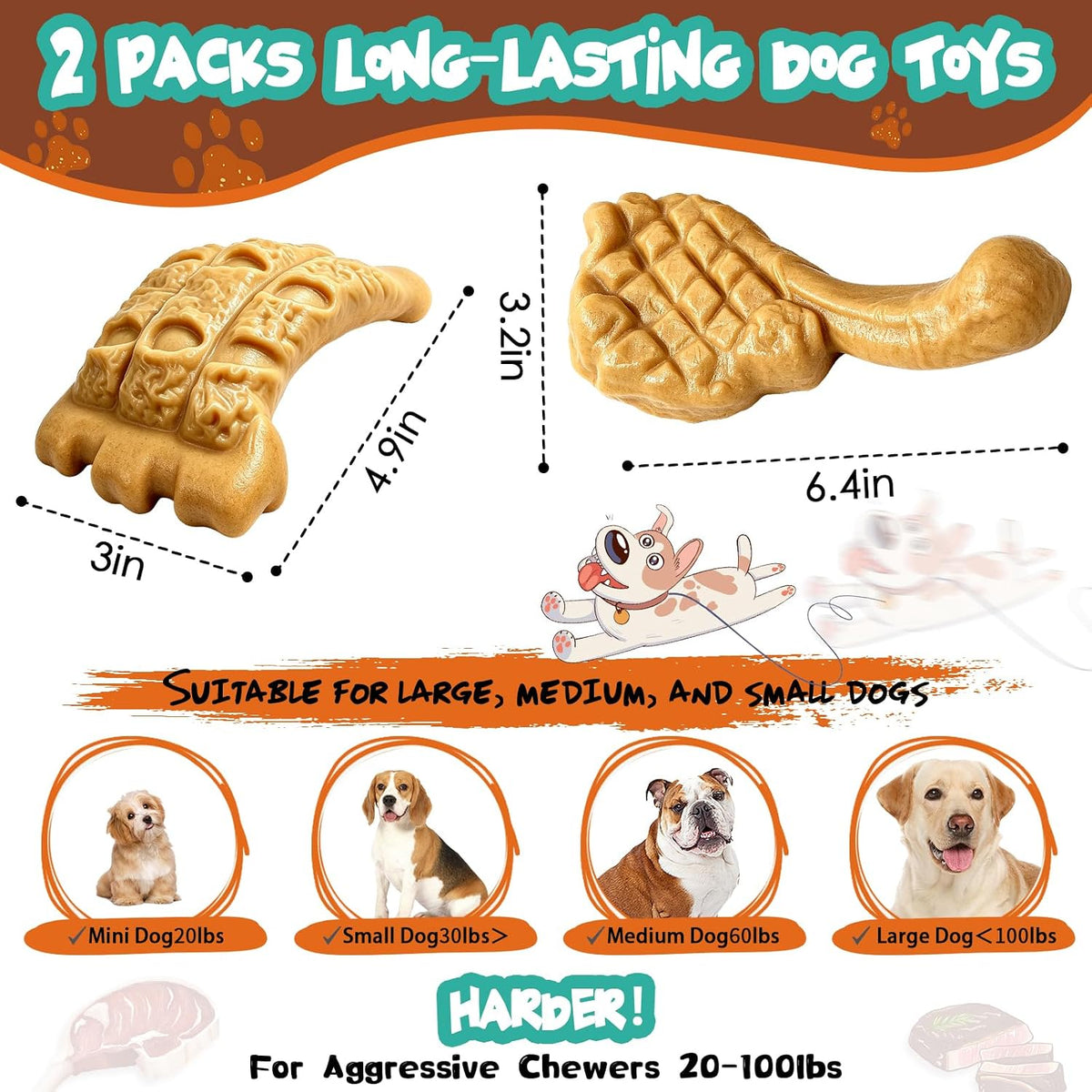 Tough Dog Chew Toys for Medium & Large Aggressive Chewers, 2 Pack