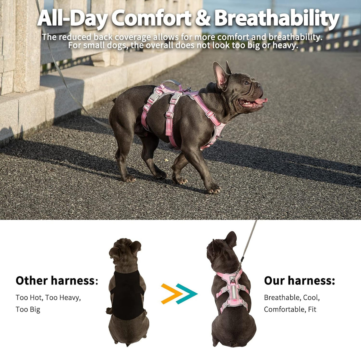 Escape Proof Dog Harness, No Pull Reflective Harness with Lift Handle, Adjustable Pet Vest with Front and Back Leash Clips for Small Medium Large Dogs Walking Hiking Training (Black,L)