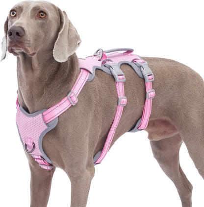 Escape Proof Dog Harness, No Pull Reflective Harness with Lift Handle, Adjustable Pet Vest with Front and Back Leash Clips for Small Medium Large Dogs Walking Hiking Training (Black,L)