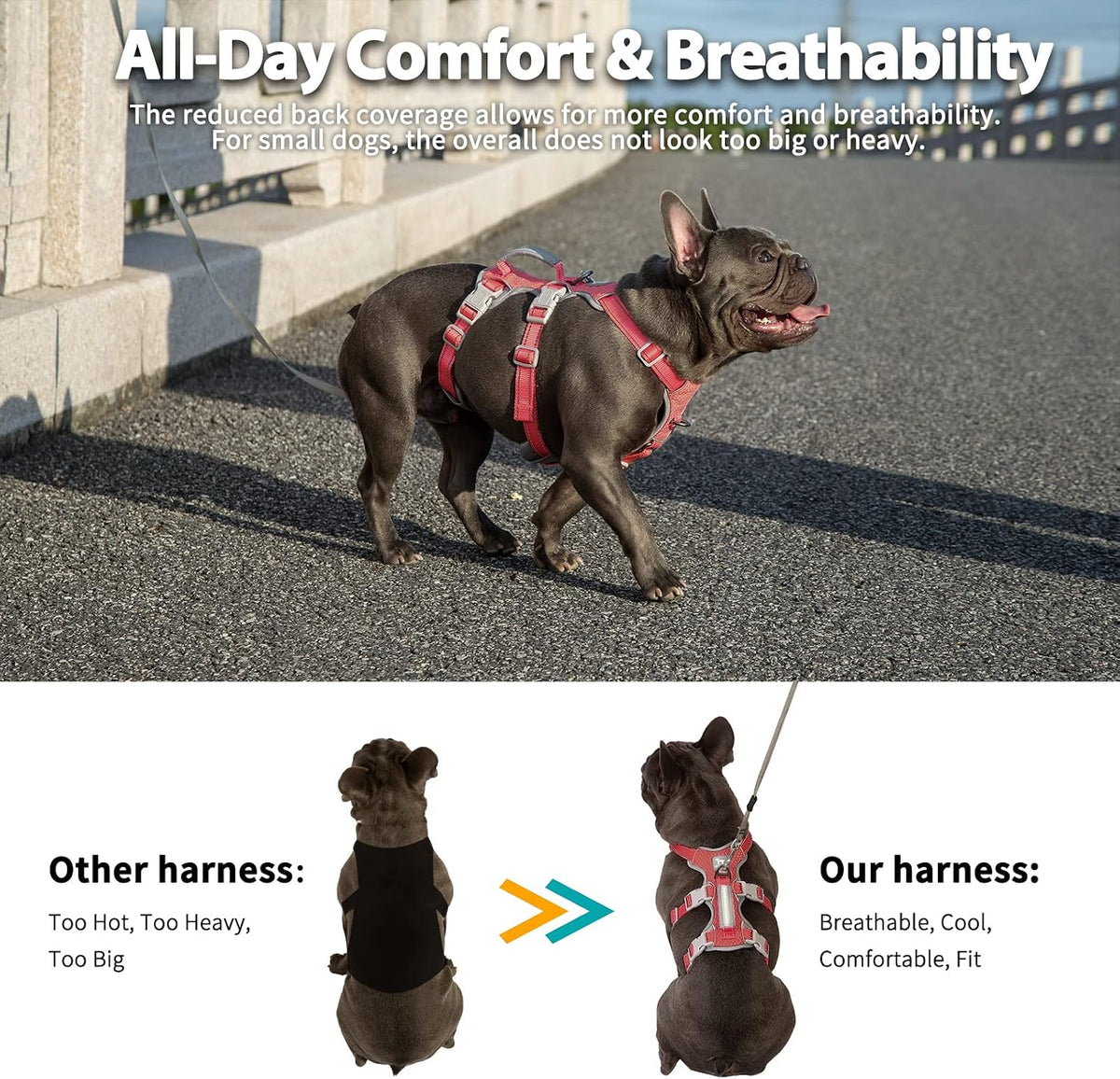 Escape Proof Dog Harness, No Pull Reflective Harness with Lift Handle, Adjustable Pet Vest with Front and Back Leash Clips for Small Medium Large Dogs Walking Hiking Training (Black,L)