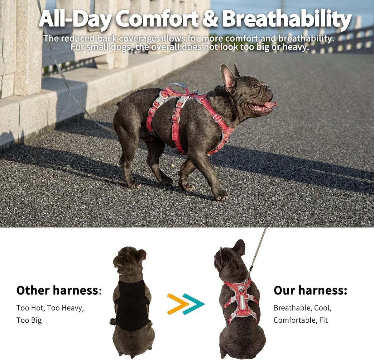 Escape Proof Dog Harness, No Pull Reflective Harness with Lift Handle, Adjustable Pet Vest with Front and Back Leash Clips for Small Medium Large Dogs Walking Hiking Training (Black,L)