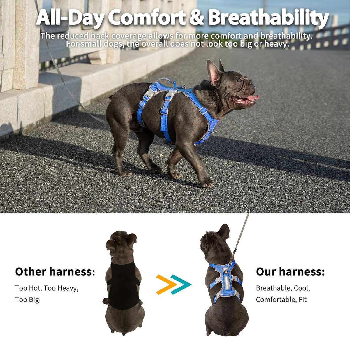 Escape Proof Dog Harness, No Pull Reflective Harness with Lift Handle, Adjustable Pet Vest with Front and Back Leash Clips for Small Medium Large Dogs Walking Hiking Training (Black,L)