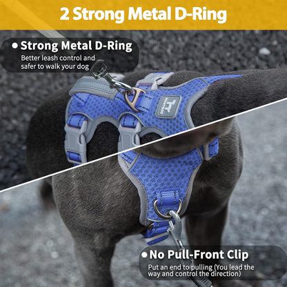 Escape Proof Dog Harness, No Pull Reflective Harness with Lift Handle, Adjustable Pet Vest with Front and Back Leash Clips for Small Medium Large Dogs Walking Hiking Training (Black,L)