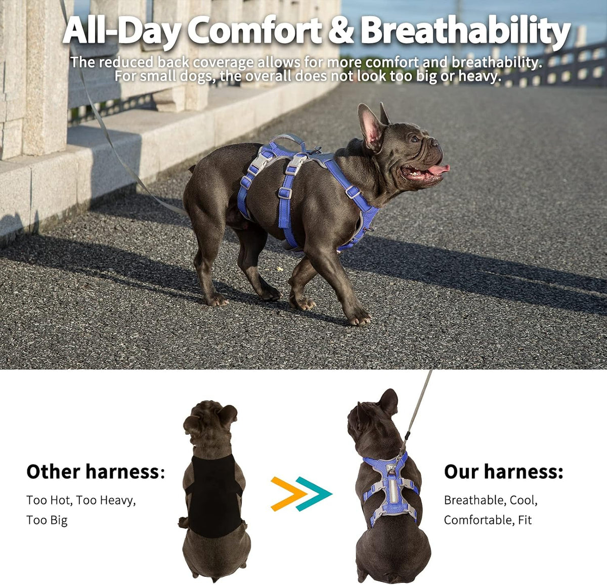 Escape Proof Dog Harness, No Pull Reflective Harness with Lift Handle, Adjustable Pet Vest with Front and Back Leash Clips for Small Medium Large Dogs Walking Hiking Training (Black,L)