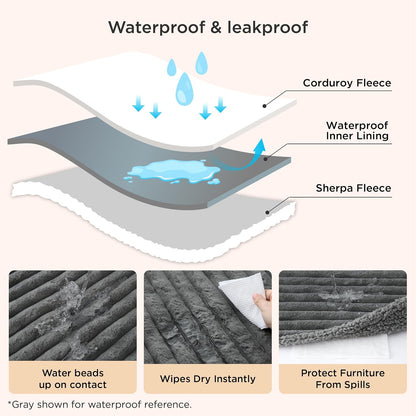 ComfyFleece™ Waterproof Dog Blankets for Large Dogs,50x60 Cream | Soft Plush Couch Cover,Washable Corduroy Fleece for Furniture Protector,Cozy Calming Reversible Pet Blanket for Senior Dogs