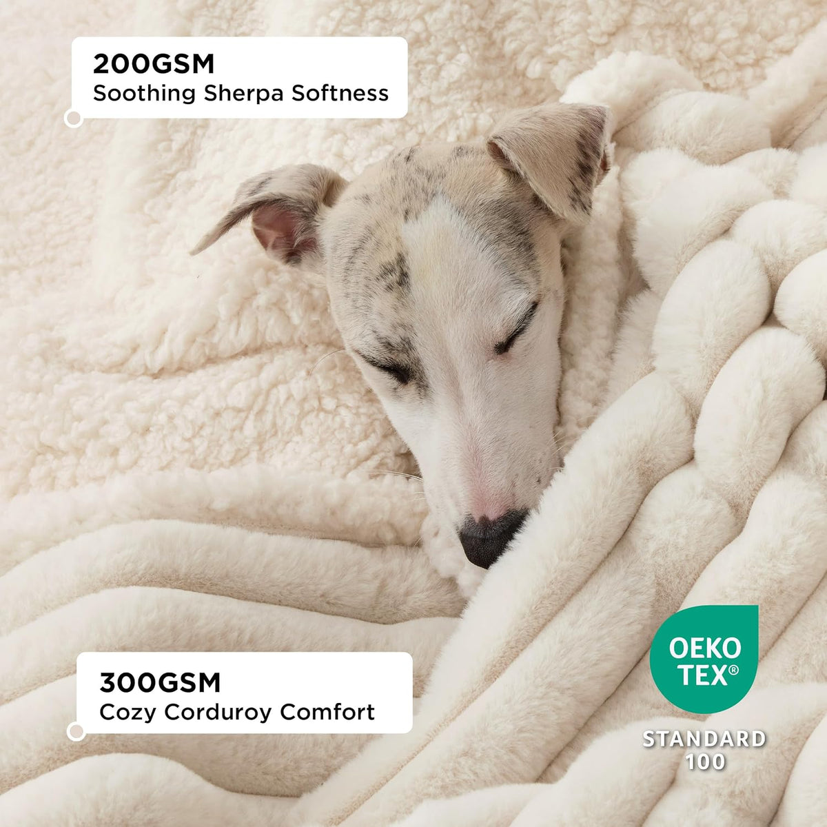 ComfyFleece™ Waterproof Dog Blankets for Large Dogs,50x60 Cream | Soft Plush Couch Cover,Washable Corduroy Fleece for Furniture Protector,Cozy Calming Reversible Pet Blanket for Senior Dogs