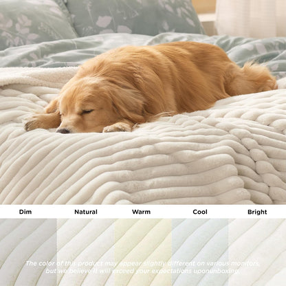 ComfyFleece™ Waterproof Dog Blankets for Large Dogs,50x60 Cream | Soft Plush Couch Cover,Washable Corduroy Fleece for Furniture Protector,Cozy Calming Reversible Pet Blanket for Senior Dogs