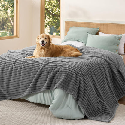 ComfyFleece™ Waterproof Dog Blankets for Large Dogs,50x60 Cream | Soft Plush Couch Cover,Washable Corduroy Fleece for Furniture Protector,Cozy Calming Reversible Pet Blanket for Senior Dogs