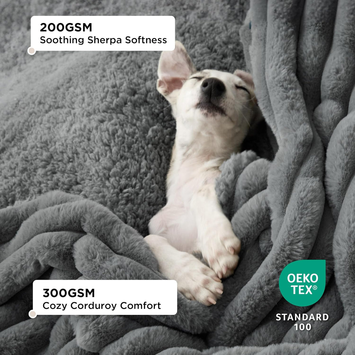 ComfyFleece™ Waterproof Dog Blankets for Large Dogs,50x60 Cream | Soft Plush Couch Cover,Washable Corduroy Fleece for Furniture Protector,Cozy Calming Reversible Pet Blanket for Senior Dogs