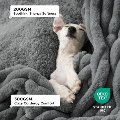 ComfyFleece™ Waterproof Dog Blankets for Large Dogs,50x60 Cream | Soft Plush Couch Cover,Washable Corduroy Fleece for Furniture Protector,Cozy Calming Reversible Pet Blanket for Senior Dogs